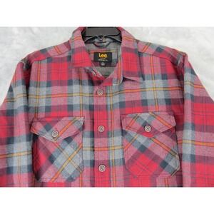 Lee Regular Fit Plaid Flannel Long Sleeve Button Up Shirt Men's M Red Gray